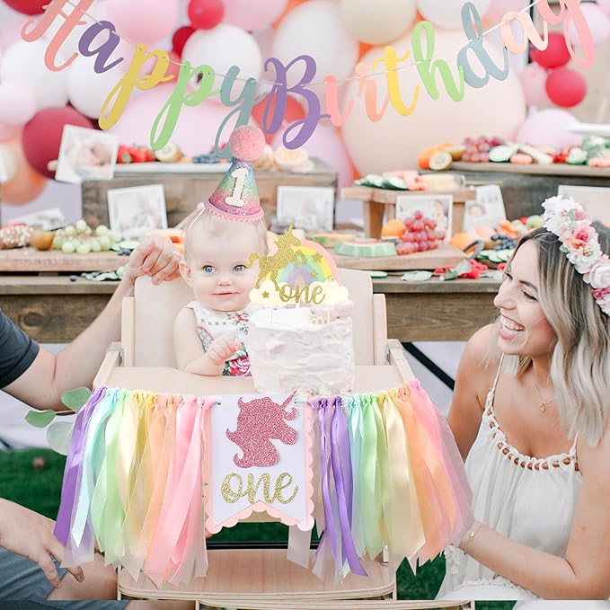 Rainbow 1st High Chair Banner Happy Birthday Banner 1st Birthday
