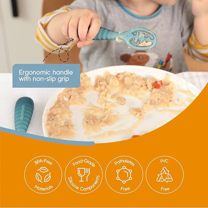 NumNum Baby Spoons Set, Pre-Spoon GOOtensils for Kids Aged 12+ Months - First Stage, Baby Led Weaning (BLW) Spoon - Self Feeding, Silicone Toddler Food Utensils - 1-Pack, 2 Spoons, Beige