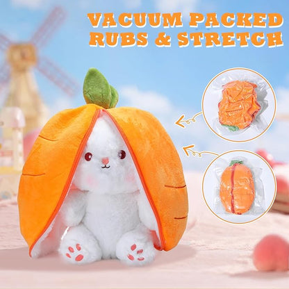 MIAODAM 13.7 inch Easter Bunny Stuffed Animal, Kawaii Squishy Cute Easter Bunny Plush Turn Into Rabbit Fruit Doll Carrot Strawberry Pillow
