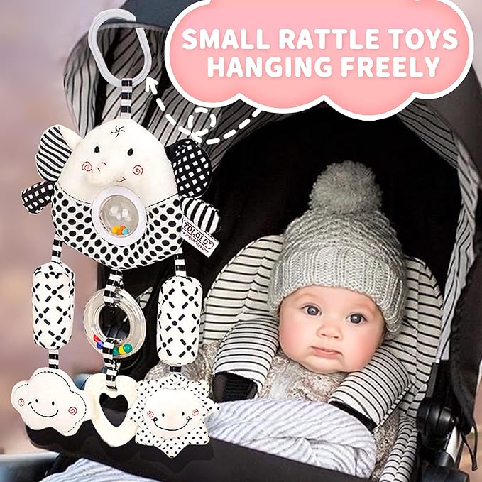 AUYYOSK Black and White High Contrast Baby Toys,Car Seat Toys for Newborn 0 3 6 12