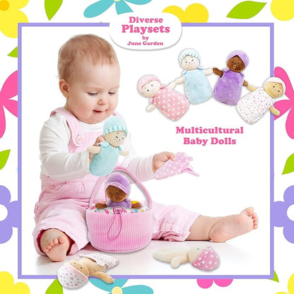 June Garden My First Basket Plush Baby Doll Set - 1 Basket 4 Multicultural