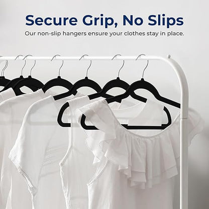 SereneLife Premium Non-Slip Velvet Hangers-Space Saving Heavy Duty Slim Suit Clothes Hanger Set with 360 Degree Swivel Metal Hook,Can Hold Up to 10 Lbs.for Coats, Jackets,Pants & Dress (50-Pack),Black