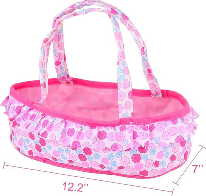 Baby Doll Cradle Bassinet Portable Doll Carrier Carry Bag,Soft Pillow Quilt Plush Bear Doll Clothes Outfit 8-9-10-11-12 Inch