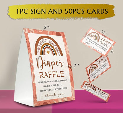 Diaper Raffle Sign,Diaper Raffle Baby Shower Game Kit (1 Standing Sign + 50 Guessing Cards) Diapers-N12