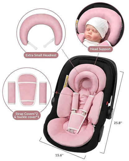 Infant Car Seat Insert with Extra Cushion for Preemie to Infants, Reversible Newborn Carseat Insert Head Support, Fits for Stroller, Baby Swing, Rocker, Bassinets, Pushchair (Pink)