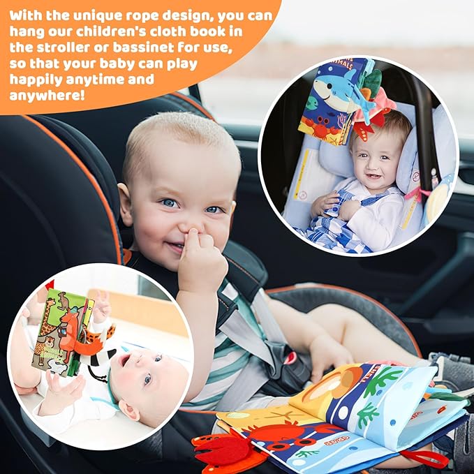 2PCS Baby Books - Montessori Toys Cute Animal Theme Baby Cloth Books 6 to 12 Months, Soft Stuffed High Contrast Crinkle Infant Sensory Toys