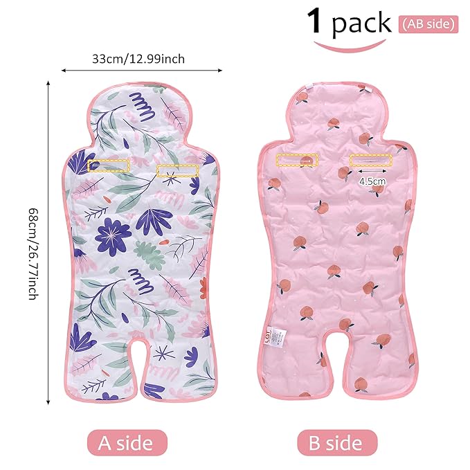 Gel Car Seat Cooler Pad,1 Pack Double Sides-Universal Baby Stroller Ice Cushion,Summer Cooling Seat Liner,Multifunctional Suitable for Baby Dining Chair,Child Safety Seat (Pink Flowers +Peach)