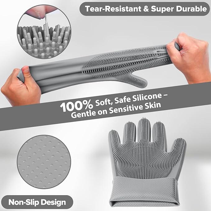 6PCS Pet Grooming Kit | Dog Washing Gloves | Dog Bath Brush | Dog Bath Gloves | Dog Shampoo Brush | Pet Grooming Gloves | Cat Bathing Supplies | Dog Bath Supplies (Grey)