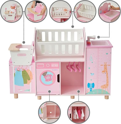 Olivia's Little World Amanda 6-in-1 Wooden Doll Nursery Station with Rocking Cradle, High Chair 3 yrs