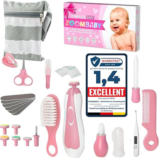 24 in 1 Baby Health Care and Grooming Kit - Newborn Essentials, Baby Must Haves for Boys & Girls, New Baby Gift Includes Electric Nail Trimmer Baby Nasal Aspirator (Pink)