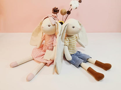 15" Bunny Stuffed Animal for Girls, Plush Toy Doll -Wearing Pink Plaid Dress 3 4 5 Year