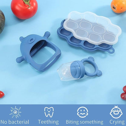 Baby Fruit Feeder Pacifier - 3 Pack | 1 Baby Food Feeder & 1 Baby Teether & 1 Baby Popsicle Molds