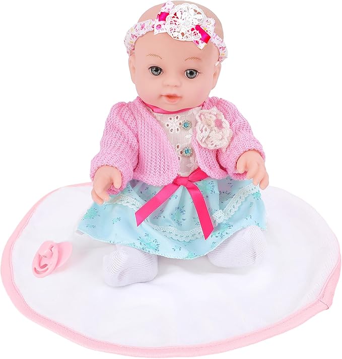 Realistic Baby Dolls 12 Inch Girl Baby Doll with Accessories and Clothes Includes Blanket,Carrier Bassinet Bed 3 Ages