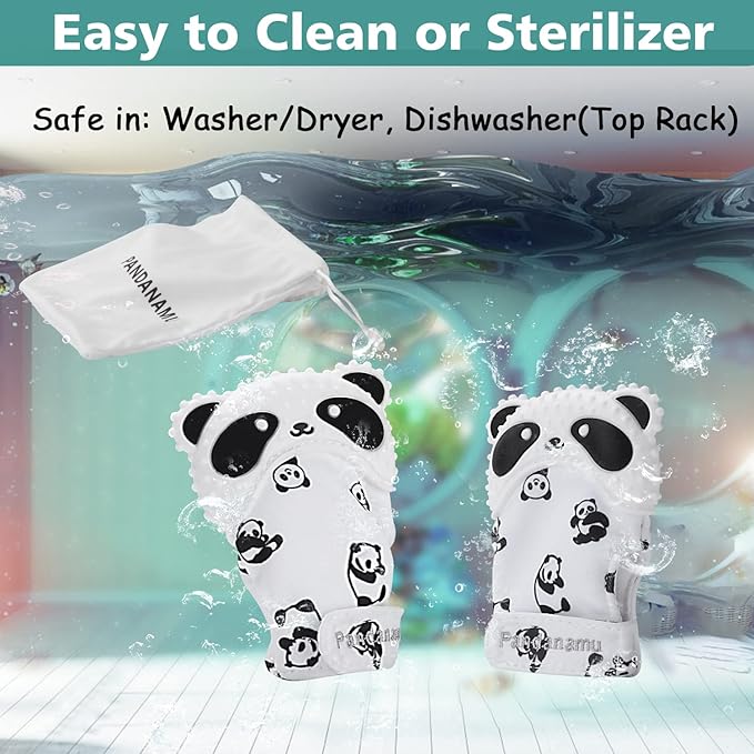 Baby Teething Mitten BPA-Free Panda Teething Mitts Teething Toy Infant Bag(1 Pair)