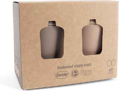 Dantoy TINY BIO Bioplastic Sippy Cup Set (2 Cups with Sippy Lids, Mocha/Nude)