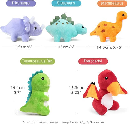 BenBen Dinosaur Stuffed Animals, 5 Small Dinosaur Plush Dolls and Egg Bag Toys Set