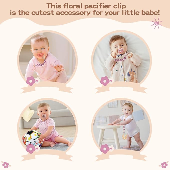 Clip for Boys Girls Floral Daisy Macrame Paci Clip Pacifier