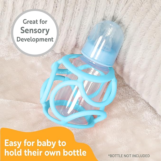 OgoBolli Grippi Teether Ring Tactile Sensory Ball and Baby Bottle Holder for Babies & Toddlers - Stretchy, Squishy 6+ Months