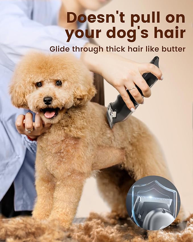 Dog Grooming Kit with Dog Paw Trimmer for Heavy Thick Hair, Low Noise Clippers for Grooming with Stainless Steel Blade, Cordless Dog Hair Clippers, Rechargeable Dog Shaver for Pets Cats