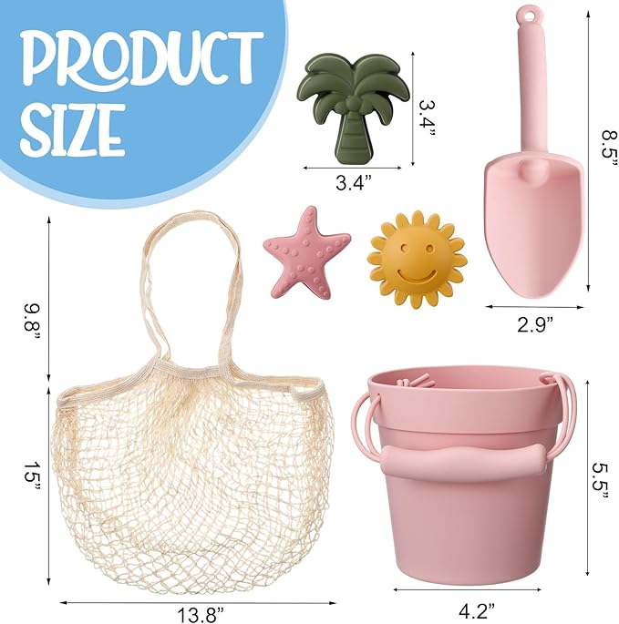 Hungdao 14 Pcs Silicone Beach Toys Travel Beach Set Sand Toys Include 2 Silicone Bucket Pail, 2 Shovel 9 Sand 1 Beach