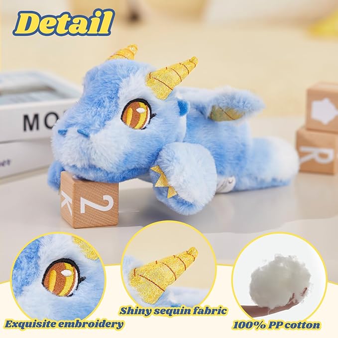 Houwsbaby 11'' Blue Dragon Stuffed Animal,Flying Dragon Plush Doll Dinosaur Stuffed Animal