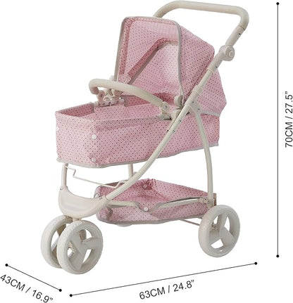 Olivia's Little World 2-in-1 Convertible Baby Doll Stroller with Retractable Canopy, All-Terrain Wheels