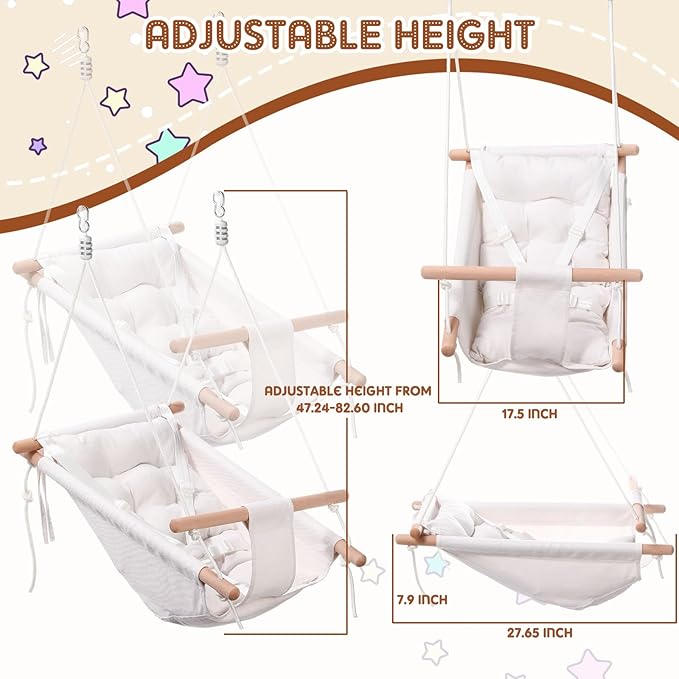 Thyle Baby Swing Seat Canvas Indoor and Outdoor Wooden Hanging