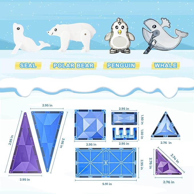 Magnetic Tiles Frozen Toys,Arctic Animals Magnet Building Blocks Toy for Kids Toddler Age 1-3 3-5 4-8, STEM Learning Sensory Construction for Boys and Girls 3+, Gift for Birthday Christmas Party