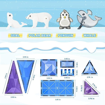 Magnetic Tiles Frozen Toys,Arctic Animals Magnet Building Blocks Toy for Kids Toddler Age 1-3 3-5 4-8, STEM Learning Sensory Construction for Boys and Girls 3+, Gift for Birthday Christmas Party