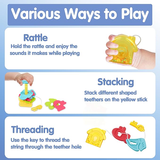 Montessori Baby Teething Toys for 0 3 6 12 18 Months - Sensory Rattles, Teethers