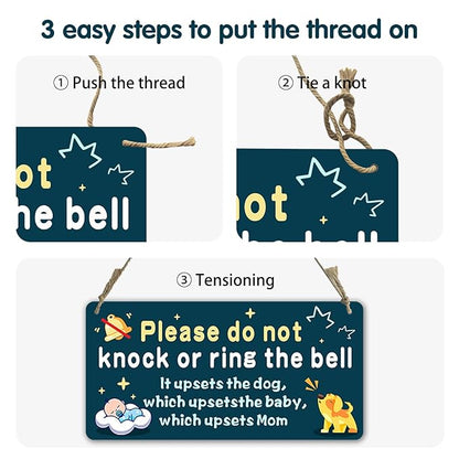 Fun-plus Baby Sleeping Sign for Front Door, Do Not Knock or Ring the Bell - 10?│x5??PVC Plastic Hanging Sign
