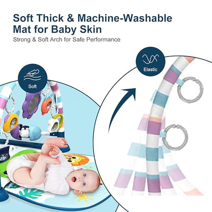 dearlomum Baby Play Mat Baby Gym,Funny Play Piano Tummy Time Baby Activity Gym Mat with 5 Infant Sensory Baby Toys and 2 Baby Soft Rattles 0 to 3 6 9 12