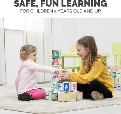 Bankers Box at Play Cardboard ABC/123 Building Learning Blocks, 50 Pack, Larger 3"x 3" Montessori Toy Blocks for Kids and Families