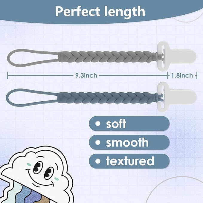 4-Pack Silicone Pacifier Clips with a Woven Rope Shape