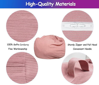 Stuffed Animal Bean Bag Storage Chair Cover for Kids Teens Adults (No Filler) Soft Washable Premium Corduroy Organizing Plush Toys Comfortable Organizer Keep Clutter with Premium Zipper Medium