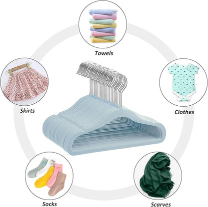Kids Velvet Hangers 30 Pack, 11 Inch Size Non-Slip Baby Hangers, Space-Saving Nursery Hangers, Perfect Infant/Toddler Clothes Hangers for Daily Use(Blue)