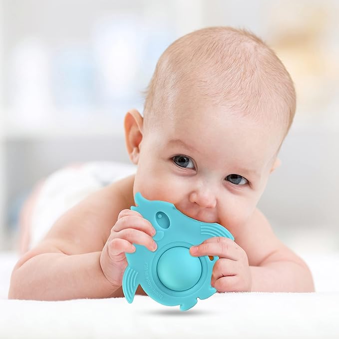 Popz Baby Teether Toy - Made in The USA 0-6 Months 100% Silicone