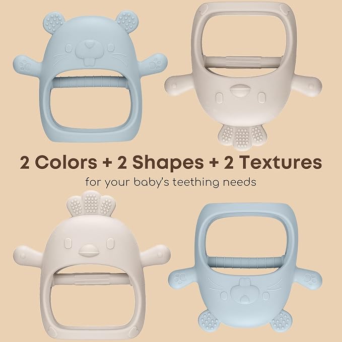 2 Packs Baby Teething Toys Silicone Teething Mittens for Infants 3 Months+, Never Drop & Easy to Hold Teethers