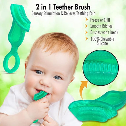 Brilliant Oral Care Baby?Ös First Toothbrush, Smooth Silicone Bristles Gently Clean Tender Teeth and Gums 4+ Months, 1 Pack