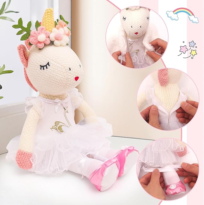 Unicorn Stuffed Animals Plush Ballerina Baby Doll with Doll Carrier 3 4 5 6