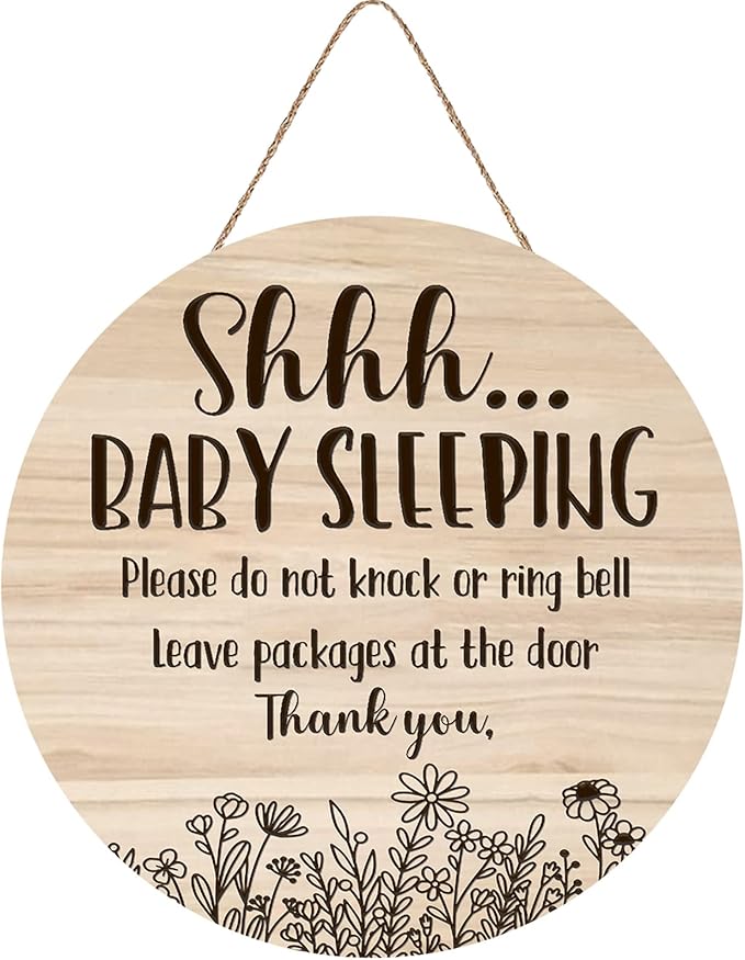 Shhh... Baby Sleeping Hanging Sign Plaque, Do Not Knock Or Ring The Bell 12In