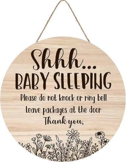 Shhh... Baby Sleeping Hanging Sign Plaque, Do Not Knock Or Ring The Bell 12In