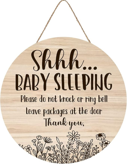 Shhh... Baby Sleeping Hanging Sign Plaque, Do Not Knock Or Ring The Bell 12In