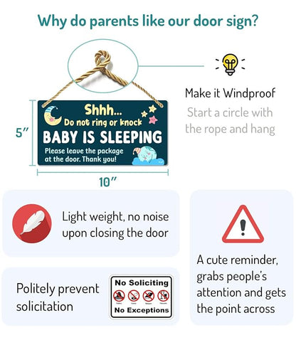 Funplus Baby Sleeping Sign for Front Door - Do Not Knock or Ring 10?│x5??PVC