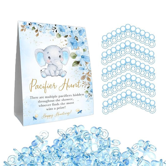 Pacifiers Hunt for Baby Shower Game, Mini Pacifiers Baby Shower Games Set 50 Blue