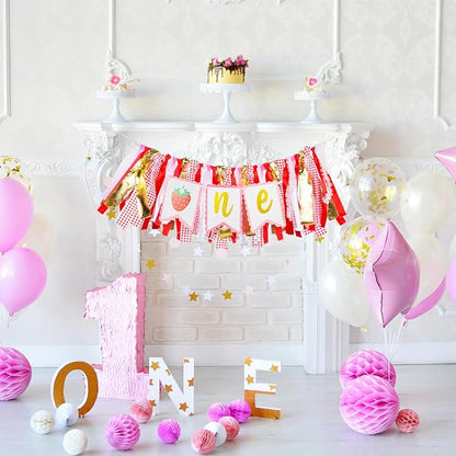 Strawberry Highchair Banner-1st Birthday Decoration,Sweet One Birthday Party Supplies for Girl Shower 1st Birthday