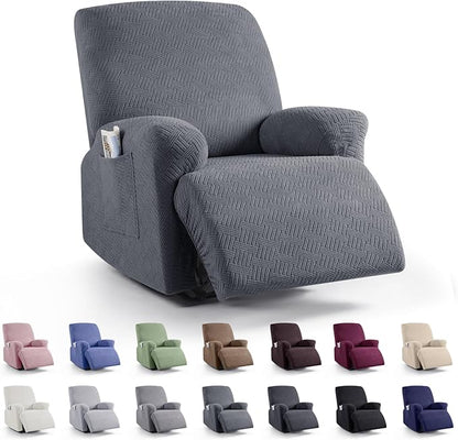KinCam Recliner Covers, Stretch Reclining Chair Covers, Recliner Sofa Slipcovers Stripe Jacquard Recliner Couch Covers Furniture Protector Covers for Pet Kid (1 Seater, Dark Gray)