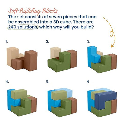 ECR4Kids SoftZone Brainy Building Blocks, Foam Puzzle 7-Piece