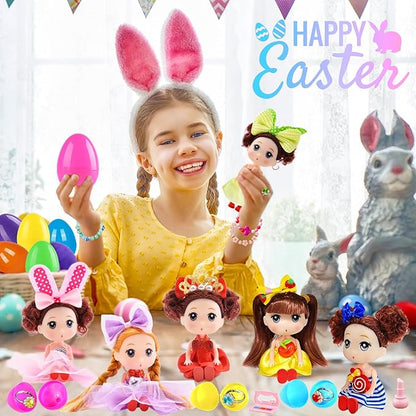 Girls Easter Eggs with Toys inside Easter Basket Stuffers for Girls 6 Dolls 6 Bracelets 6 Rings Easter Egg toys Gifts for Girls Toddler Kids Easter Eggs Filled with Toys 38 PCS