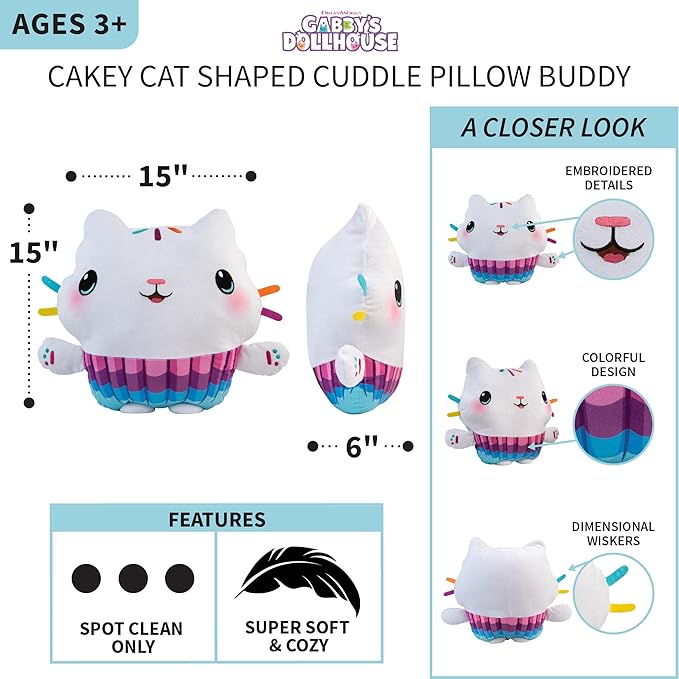 DreamWorks Gabby's Dollhouse Cakey Kids Bedding Super Soft Plush Cuddle Pillow Buddy, By Franco 17.5" x 15" x 5"